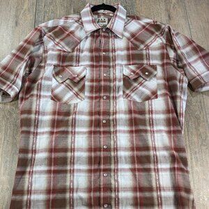 Eli Cattleman Western Pearl Snap Shirt Mens Large Tall Plaid Short Sleeve Pocket